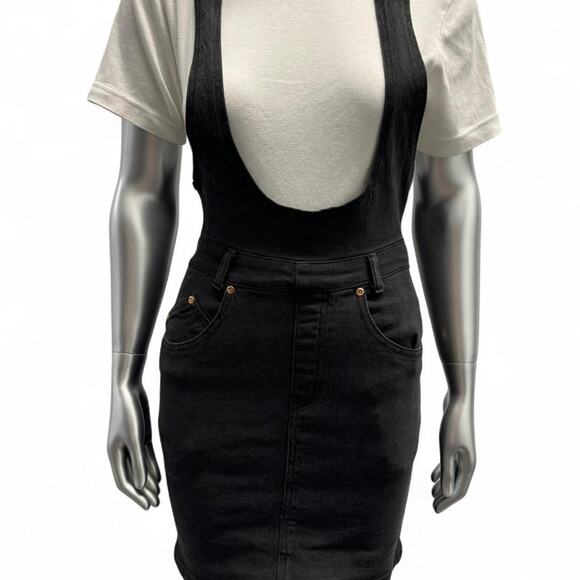 vintage black denim overall dress - Picture 1 of 5